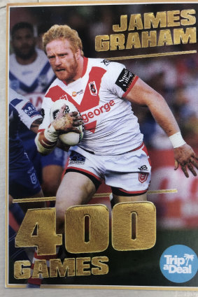 James Graham's 400-game commemorative playing card handed out at Kogarah.
