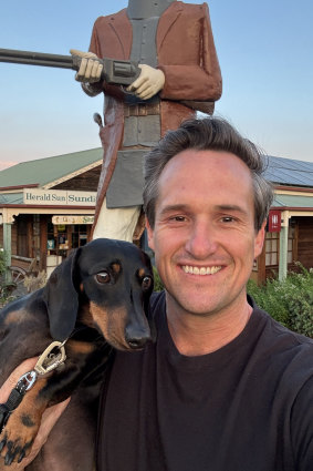 Glenday during the road trip from Canberra to his new home in Melbourne with his dog Basil.