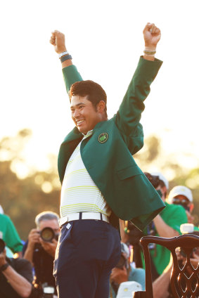 Hideki Matsuyama with his new green jacket.