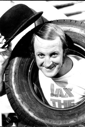 The man in the bowler hat: Johnny Raper in a TV commercial for a Sydney tyre company.