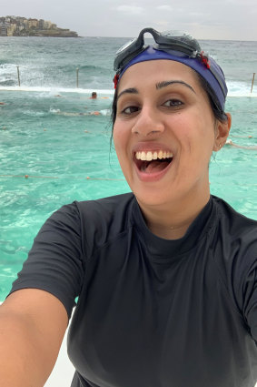The author, Sarah Malik, on one of her swims in Sydney’s East.