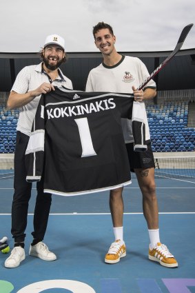 Drew Doughty of the LA Kings meets up with  Thanasi Kokkinakis ahead of the NHL Global series to be played at Rod Laver Arena this weekend.