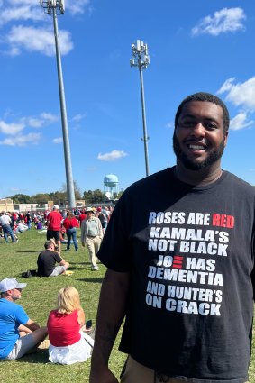 Damase Pendelton at a Trump rally in Pennsylvania at the weekend.