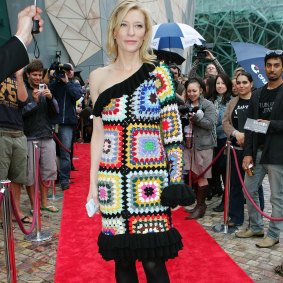 Cate Blanchett in the “Blanket Dress” from 2009's "Doilies and Pearls, Oysters and Shells" collection.