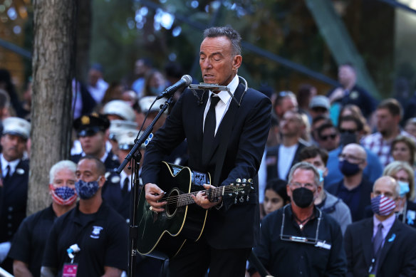 Bruce Springsteen performs at the National 9/11 Memorial and Museum in New York.