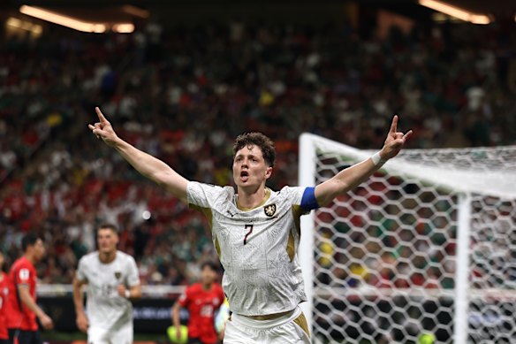 Ladislav Krejci in heaven after scoring.