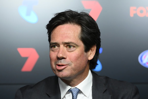AFL CEO Gillon McLachlan speaks to the media on Tuesday.