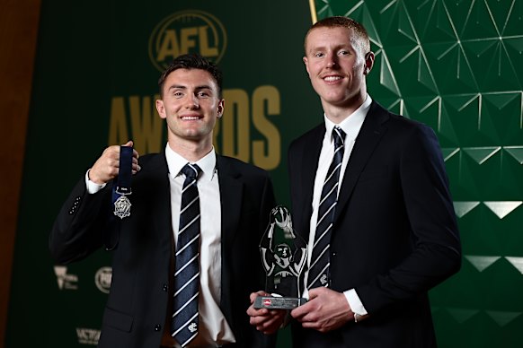 AFL Rising Star Jagga Smith and AFLPA best first year player, Harry Dean.