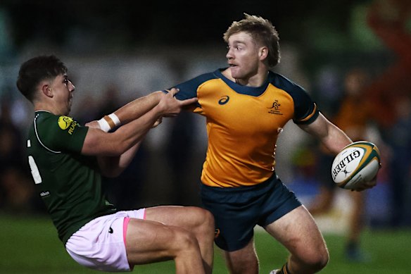 Harry McLaughlin-Phillips in action for the Junior Wallabies.