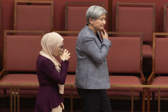 Senator Fatima Payman and Senate leader Penny Wong.