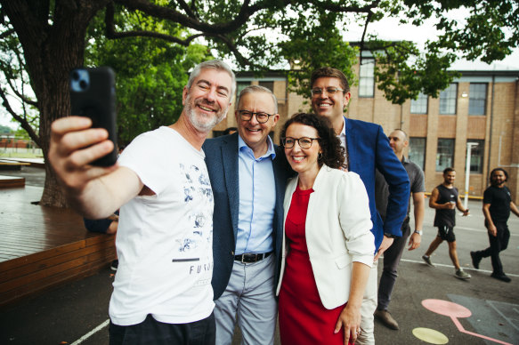 Labor candidate Lyndal Howison, pictured with Prime Minister Anthony Albanese, holds a slim lead in Ryde.