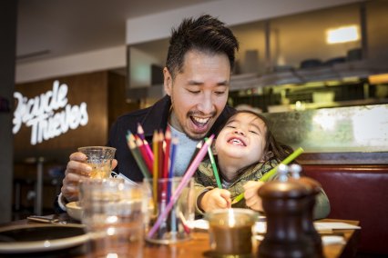 A blast of sunny happiness after cafes re-opened and Christopher Ong took his daughter, Ava for a coffee.