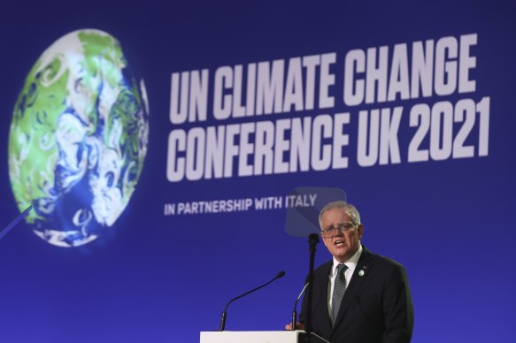 Scott Morrison delivers a statement to the Glasgow climate summit. 