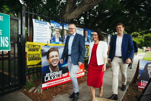 Prime Minister Anthony Albanese joined Lyndal Howison and Member for Bennelong Jerome Laxale on election day.