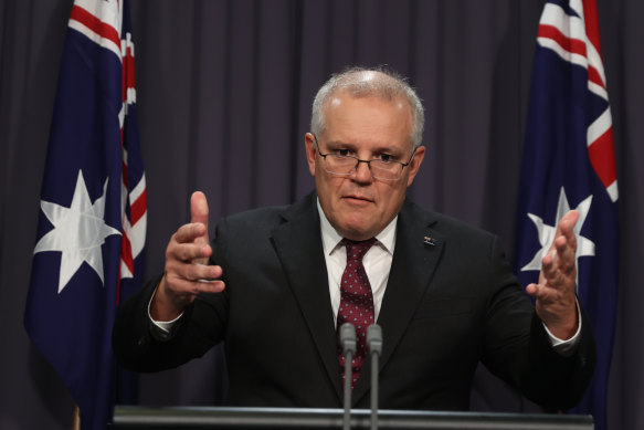 Prime Minister Scott Morrison during a press conference at Parliament House in Canberra on Tuesday. 
