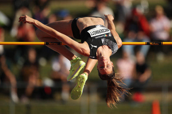 Record: Nicola McDermott cleared two metres in the high jump final at the national championships. 