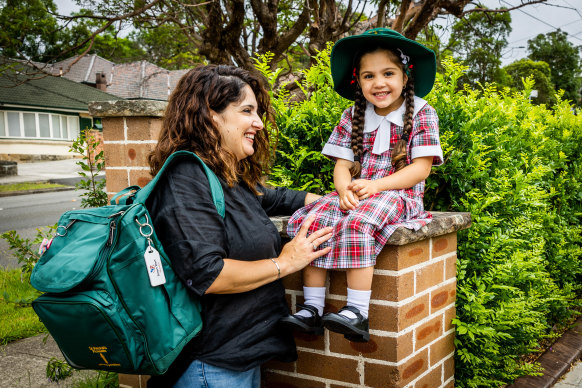 Michelle Tamaro and her daughter Aria who will start kindergarten Tuesday.