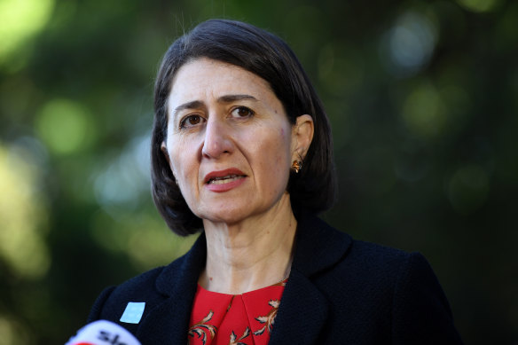 NSW Premier Gladys Berejiklian speaks to the media during a press conference in Sydney on Tuesday.