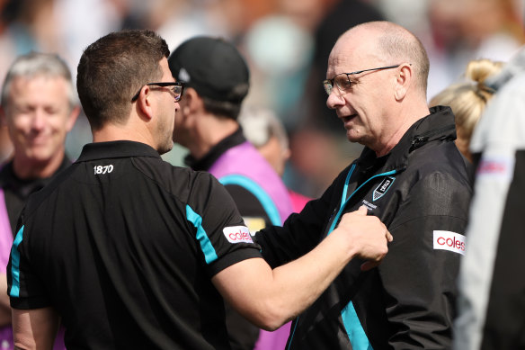 Josh Carr (left) is seen as a likely successor to Ken Hinkley at Port.