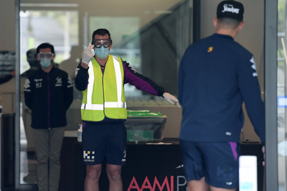 Storm players went through medical screenings when they arrived at AAMI Park on Monday.