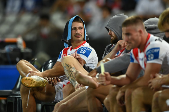 Lachlan Ilias on the sideline during the match against the Roosters.