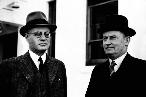 John Curtin and Francis Forde at Parliament House in Canberra on 26 August 1941.