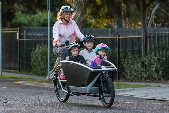 Thornbury mother Emily Hehir with her three children (from left) Jonas, 5, Eden, 7, and Leila Barber, 3.