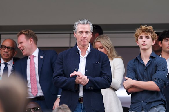 Gavin Newsom, pictured attending a FIFA World Cup match between the USA and Paraguay, said he had nothing to hide.