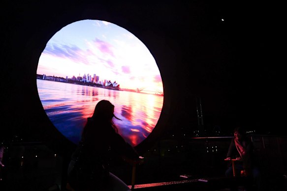 A projection showing Sydney Harbour on display at Vivid.