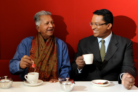 Father and son, Merrill and Dilhan Fernando, enjoying a cuppa in Sydney in 2013.  