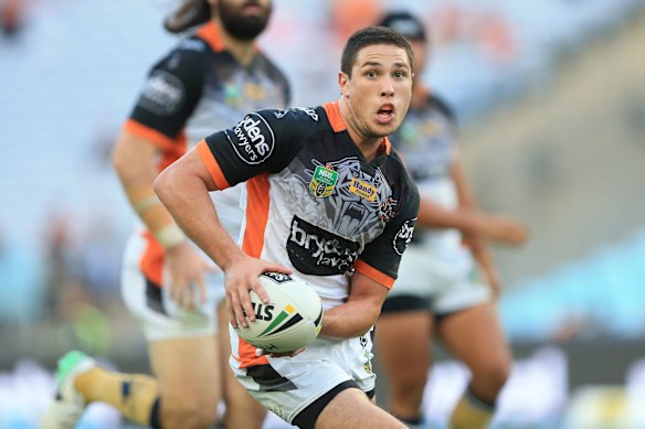 A young Moses in action for Wests Tigers.