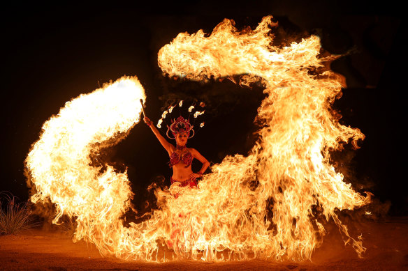 Entertainment includes a series of impressive Arabic-themed acts involving fire, including a man in a whirling dervish skirt.