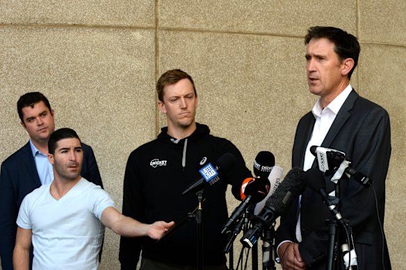 James Sutherland speaks to reporters in Johannesburg.