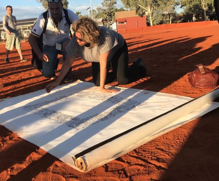 Denise Bowden, CEO of the Yothu Yindi Foundation, signing the Uluru Statement from the Heart 2017.