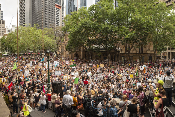 Thousands of protesters gathered at Town Hall on Wednesday.