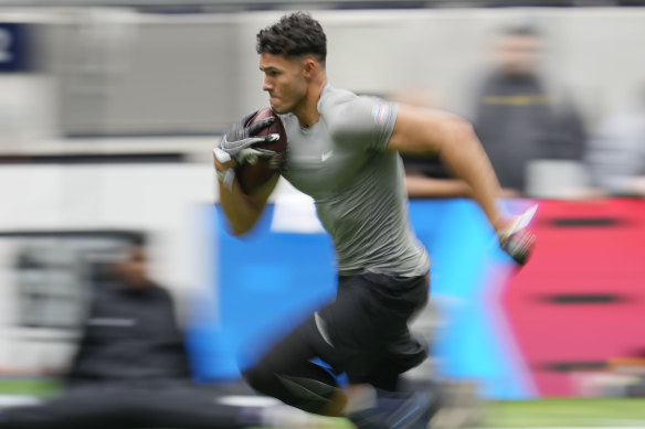 Former Gold Coast Suns prospect Patrick Murtagh during the NFL’s International Combine in London last year.