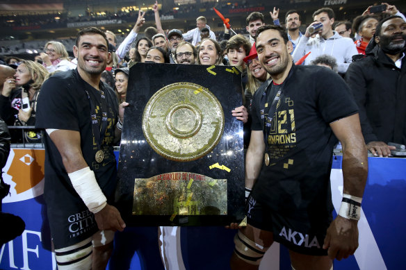 Rory (left) and Richie Arnold after winning the Top 14 title in 2021.