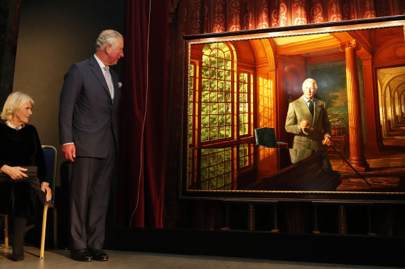 Charles and Camilla unveil Ralph Heimans’ portrait of the future king during a ceremony at Australia House in Lo<em></em>ndon in 2018.