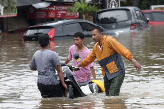 Floodwaters in Jatibening, on the outskirts of Jakarta, on Wednesday.