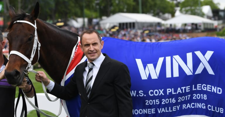 Dream team: Chris Waller with his turf queen WInx after she won a fourth Cox Plate on Saturday