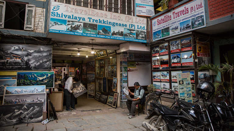Trekking outfits in Kathmandu, the capital of Nepal.