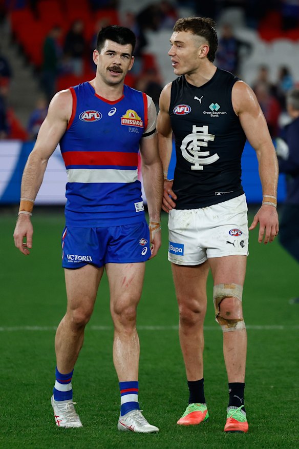 The Western Bulldogs’ Matthew Kennedy and Carlton’s Patrick Cripps come to terms with the Sunday’s draw between their teams.