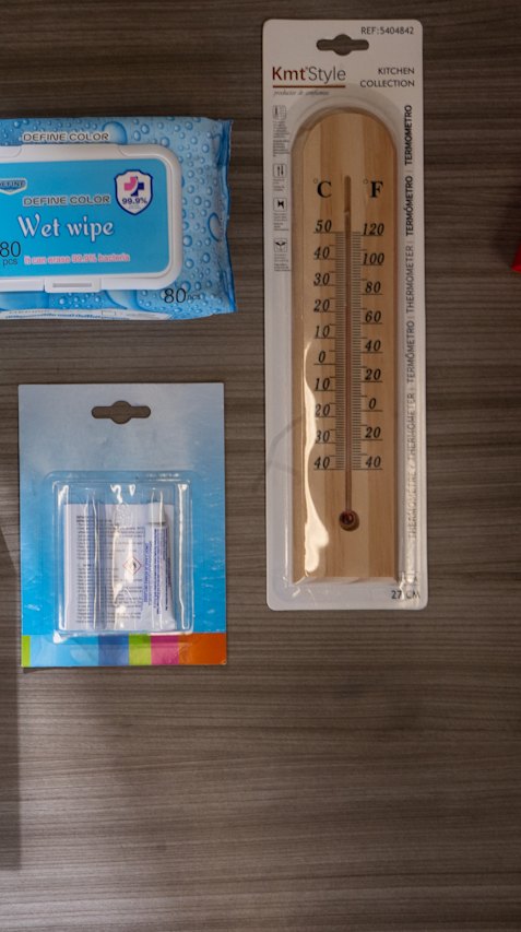 Professor Kuys is wary of the superglue, wet wipes and kitchen thermometer.