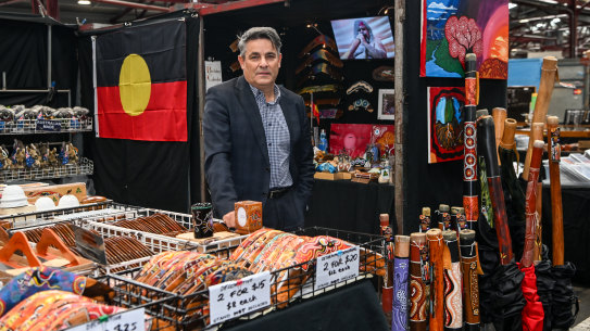 Stan Liacos, chief executive of the Queen Victoria Market with Indigenous products for sale at the market. 
