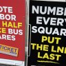 Election signs clearly show Labor asking voters to “number every square” to maximise the number of preference votes.