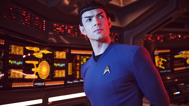Ethan Peck star as the cool, young Mr Spock in the Paramount+ series Star Trek Strange New Worlds.