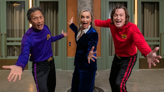 Jeff Fatt and Murray Cook with Sally Aitken, director of The Wiggles documentary Hot Potato.