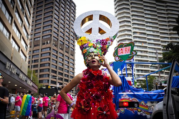 Participants get ready from the start of the 2024 Sydney Mardi Gras parade 