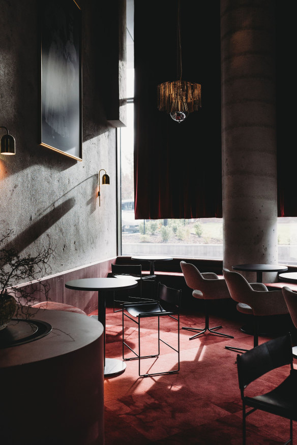Inside the moody dining room.