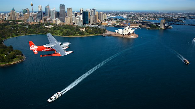 Not only will flying to lunch get you past Sydney’s traffic, there’s a far better chance of spotting a whale than from a car.